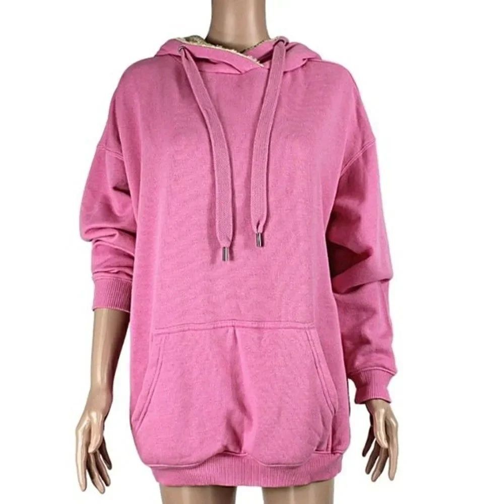 American Eagle Hoodie Sweatshirt Pullover Faux Fur Lined Pink Women’s Small